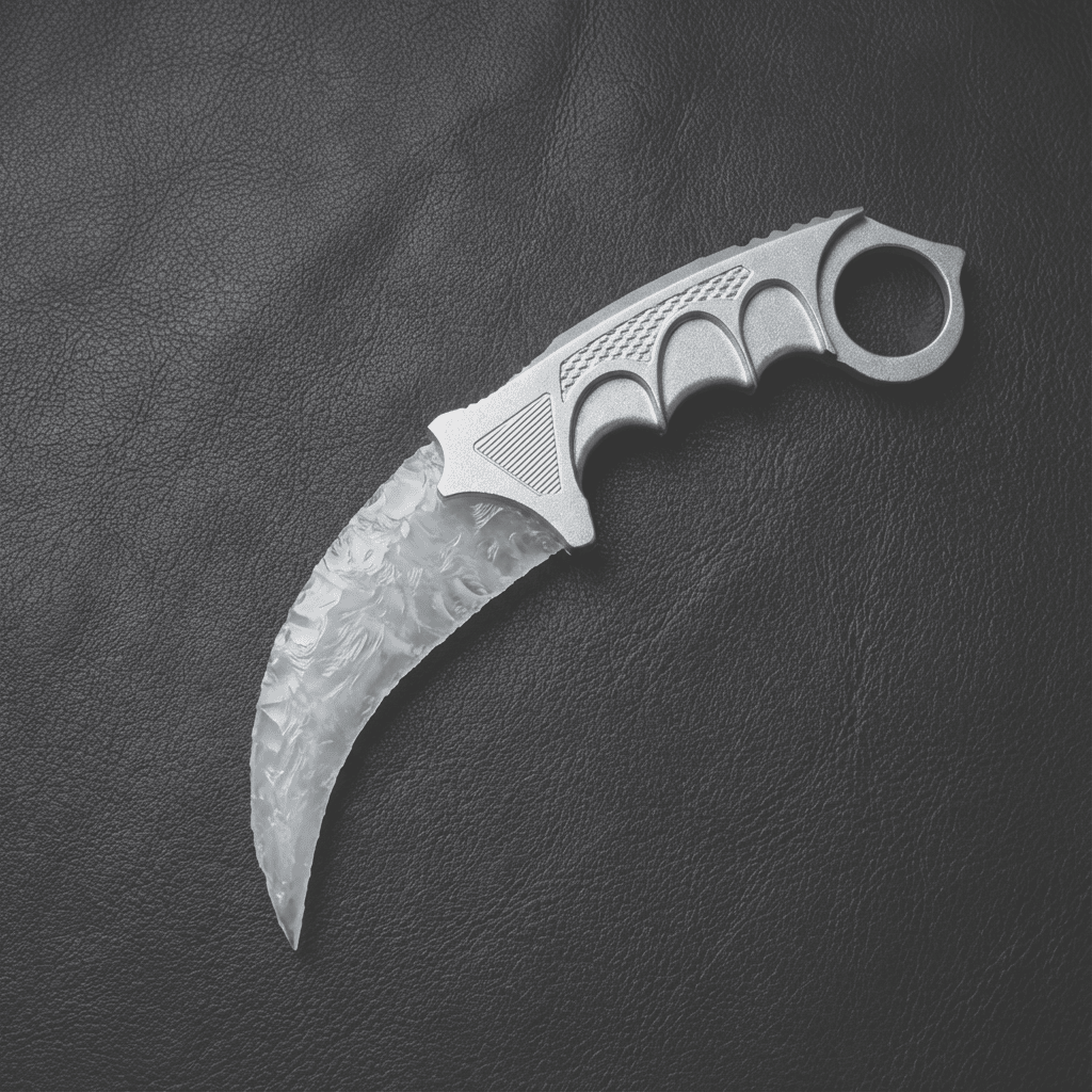 Silver cat’s eye claw stone blade Moonclaw on black leather background
