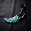 Teal crystal Claw Stone Blade Tidefang on black leather background