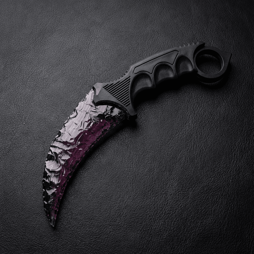 Claw Stone Blade Wraith in amethyst crystal on black leather background
